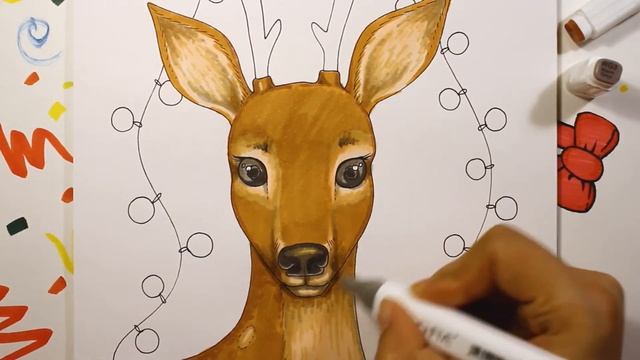 Christmas Drawing Series | Day 4 | Deer in Christmas Lights смотреть онлайн