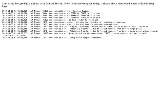 Error purging PostgreSQL database. Reason: ERROR: syntax error at or near "exists"Position: 15 смотреть онлайн