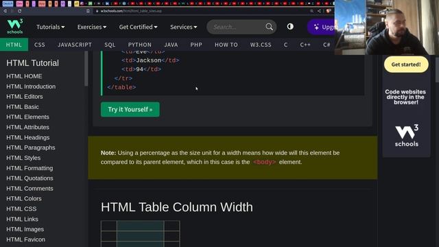 HTML Таблицы (Размеры) смотреть онлайн