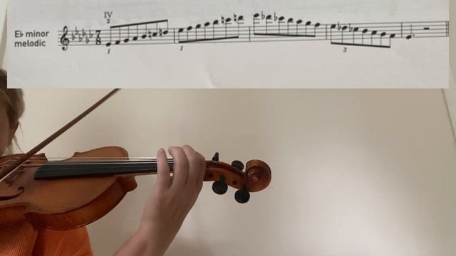 E-flat major and minor 2octaves violin tutorial/sheet music/close up/harmonic and melodic minor смотреть онлайн