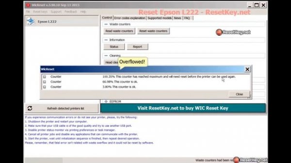Reset Epson L222 printer - Epson Adjustment Program