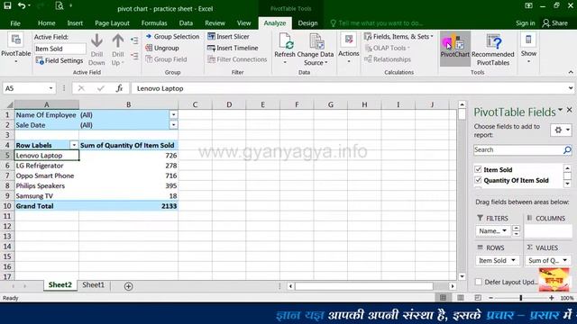 How To Create A Pivot Chart Using A Pivot Table In Microsoft Excel 2016/2013/2010/2007 (Hindi) 110