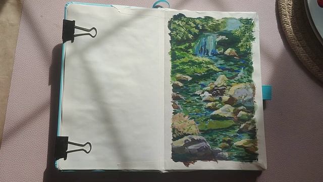 Водопад-каскад. Очарование падающей воды... Гуашь. #art #painting #gouache #sketch #fyp #гуашь смотреть онлайн