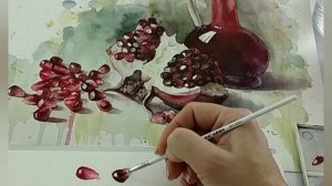 Гранат акварелью, 1 часть. Как сделать белые блики в акварели