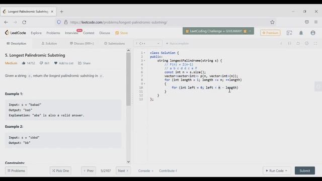 Разбираем задачу Longest Palindromic Substring смотреть онлайн
