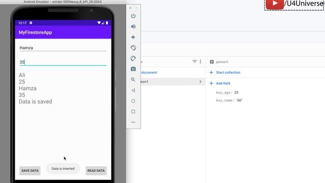 Firestore for Android-6 | Data Snapshot Listener - Realtime Database Updates | U4Universe смотреть онлайн