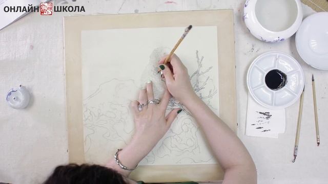 Китайская живопись Гунби «Зеленый попугай» на шелке смотреть онлайн