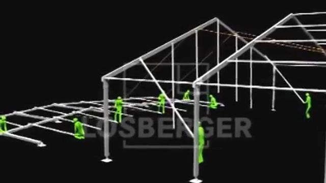 Быстрый монтаж каркасно-тентовых ангаров. Тентовое покрытие крепится кедером. 3 смотреть онлайн