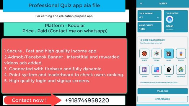 Quiz app aia file Kodular with Point system | Leaderboard (2021) смотреть онлайн