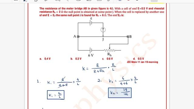 The resistance of the meter bridge AB in given figure is 4Ω. With a cell of emf E = 005 V and rheos смотреть онлайн
