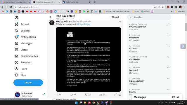 THE DAY BEFORE : SORTIE LE 7 DECEMBRE, PAGE STEAM DE RETOUR, C'EST OFFICIEL ! смотреть онлайн