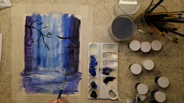 Водопад. Рисунок гуашью и мятой бумагой смотреть онлайн