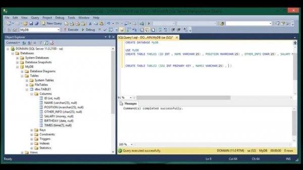 Урок 1 : создание базы данных ms sql , таблиц и типы данных -  (MS SQL)