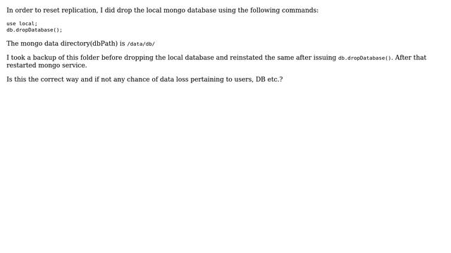 Is it possible to restore mongodb after db.dropDatabase() by replacing the contents of folder... смотреть онлайн