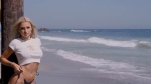Julie Ambrose Swimsuit Model Enjoying Beach Day