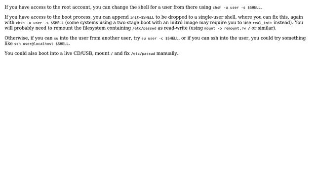 Unix & Linux: How to fix "login: no shell: No such file or directory" when I can not even login? смотреть онлайн