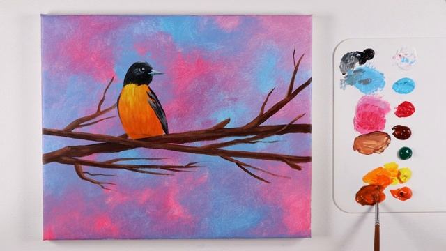 How to Paint Bird on Branch with Flowers | Acrylic Painting Techniques смотреть онлайн