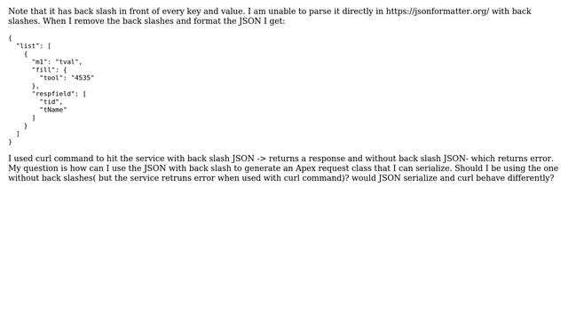 Salesforce: JSON with backslash for CURL. Not able to generate Apex request class смотреть онлайн