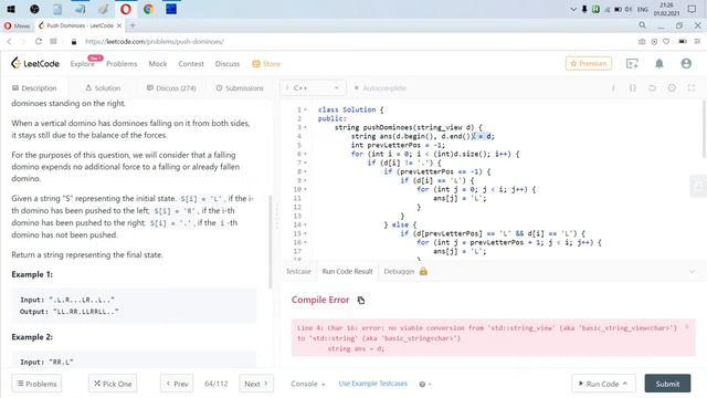 Разбор задачи 838 leetcode.com Push Dominoes смотреть онлайн
