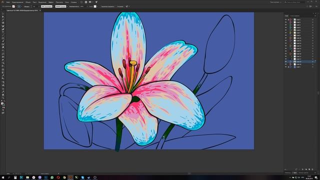 Time-lapse painting photoshop / illustrator | Lilly CG Art Как рисовать цветы в векторе смотреть онлайн