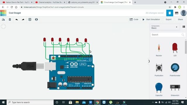 Led chaser circuit with arduino in tinkercad | simulation of led runner with arduino in tinkercad смотреть онлайн