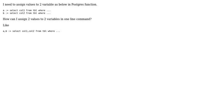 Databases: Postgres function assign query results to multiple variables смотреть онлайн