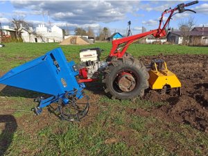 Фреза почвенная ФР-00010 и картофелесажалка КС01-01 на мотоблок  МТЗ с двигателем Weima WM188F 13л/с