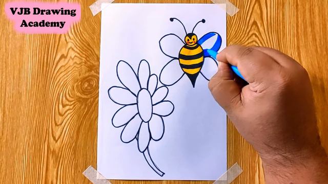 How to draw a Flower / Honey Bee drawing step by step easily | Easy drawing for Beginners / Colorin смотреть онлайн