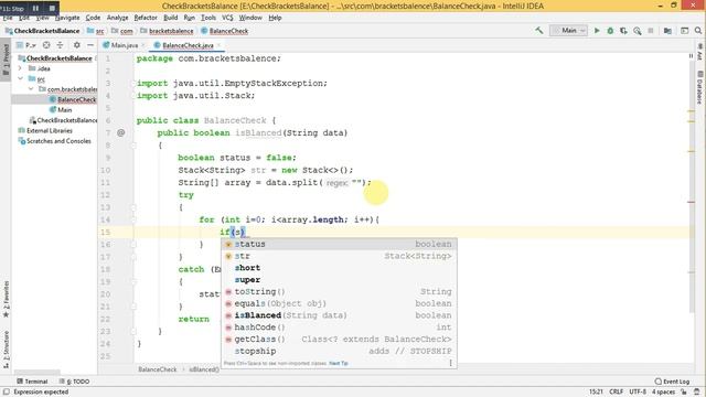 How to Check the Brackets are balanced or not? using stack data structures in java смотреть онлайн