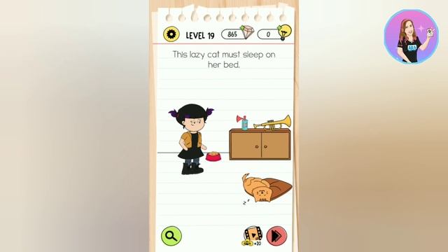 Brain Test 4 Level 19: This lazy cat must sleep on her bed