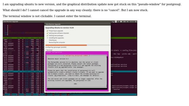 Distribution upgrade stuck on postgresql confirmation window смотреть онлайн