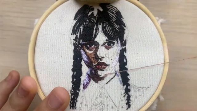 ? embroider with me ? | portrait of Wednesday Addam | thread painting embroidery ? смотреть онлайн