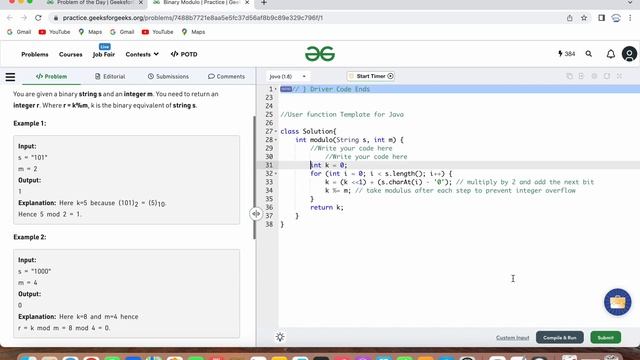 Binary Modulo | GFG | POTD | 8th May 2023 | Strings | Binary shift |Java | C++ | Problem Of The Da смотреть онлайн