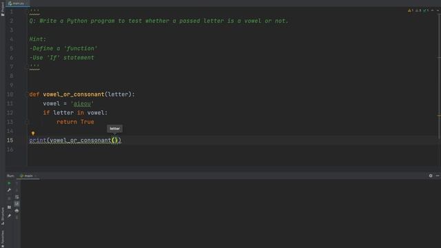 Python-Write a program to test whether a passed letter is a vowel or not. смотреть онлайн