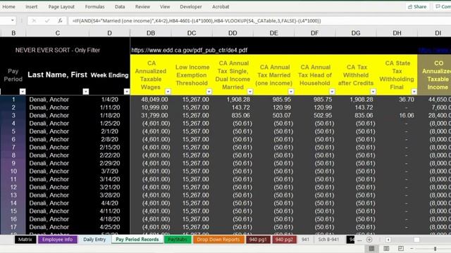 Payroll 2021 in Excel - California Withholding Rates Edition 12/16/20 смотреть онлайн