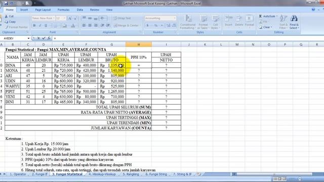 Latihan Microsoft Excel Modul 3 Fungsi Statistical : Fungsi MAX,MIN,AVERAGE,COUNTA смотреть онлайн