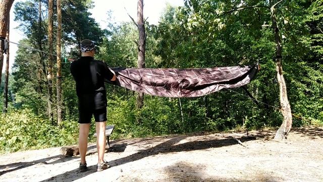 Гамак Kamrad C москитной сеткой и съемным навесом Leda. Установка