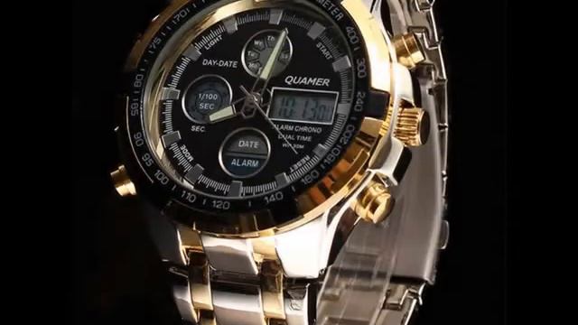 QUAMER - Супер часы из Китая Men's Gold Stainless steel Digital Waterproof Multi-Function Watch 165 смотреть онлайн