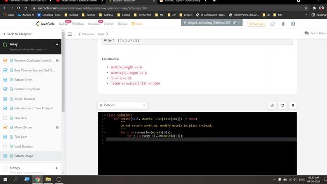 Google Interview Qustion |Rotate Image | LeetCode Problem | Python | Malayalam смотреть онлайн