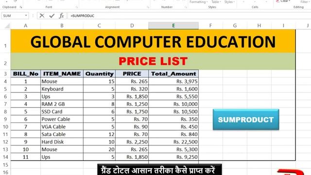 Use Sumproduct Function In Excel || Grand Total Kaise Nikale Excel Main