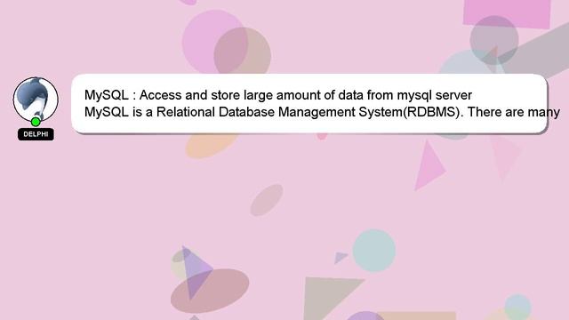 MySQL : Access and store large amount of data from mysql server смотреть онлайн