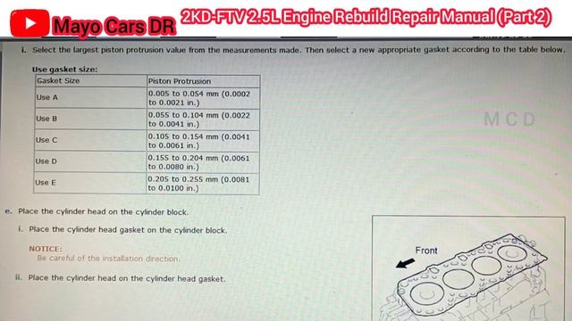 2KD-FTV 2.5L Engine Rebuild Repair Manual Of Toyota Hilux