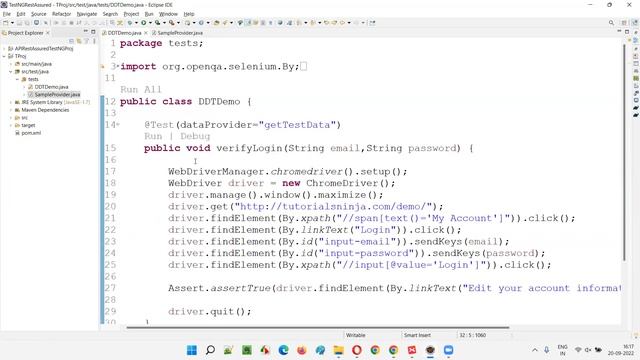 Separating DataProvider into a separate Class using dataProviderClass attribute (TestNG - Part 31) смотреть онлайн