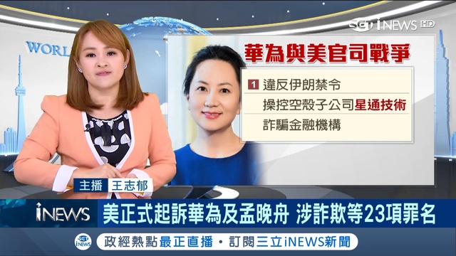 敏感時機美國正式起訴孟晚舟 華為將成中美貿易戰談判籌碼｜主播王志郁｜【大世界新聞】20190129｜三立iNEWS смотреть онлайн
