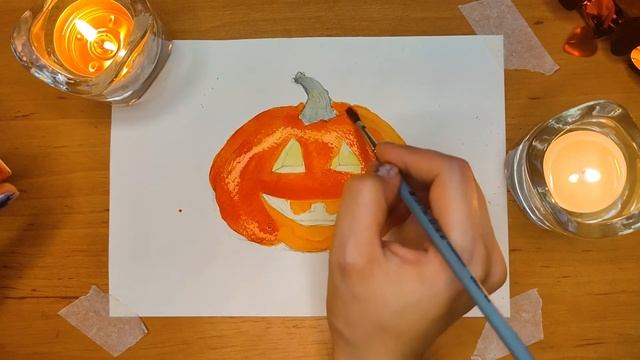 ТЫКВА ХЭЛЛОУИН, СВЕТЯЩАЯСЯ ТЫКВА АКВАРЕЛЬЮ смотреть онлайн