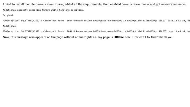 Drupal: Getting "Additional uncaught exception thrown while handling exception" смотреть онлайн