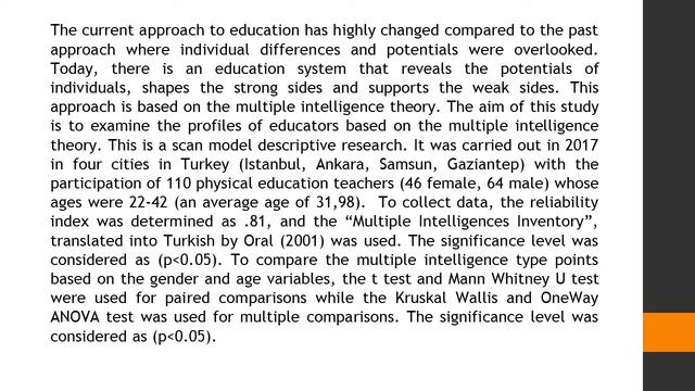 Examining the Multiple Intelligence Types Based on Academic Success, Age, Gender and Job Experience смотреть онлайн