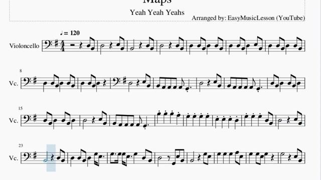 Cello Sheet Music: How to play Maps by Yeah Yeah Yeahs смотреть онлайн