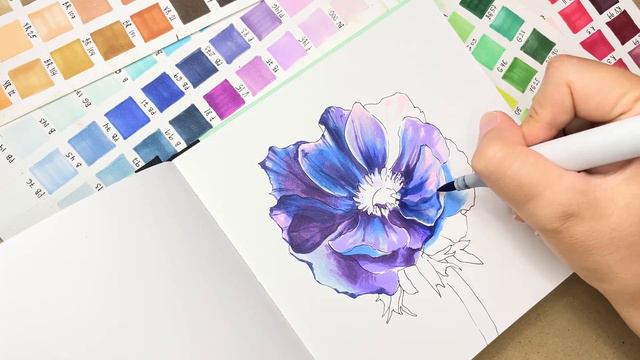Drawing a Flower using alcohol markers | How to draw an Anemone flower with Copic markers смотреть онлайн