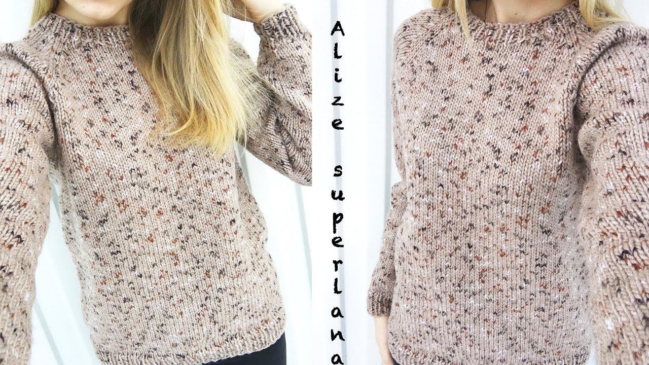Мини МК | Простой свитер регланом снизу | Вязание спицами | + Обзор Alize SuperLana Midi Mosaic смотреть онлайн